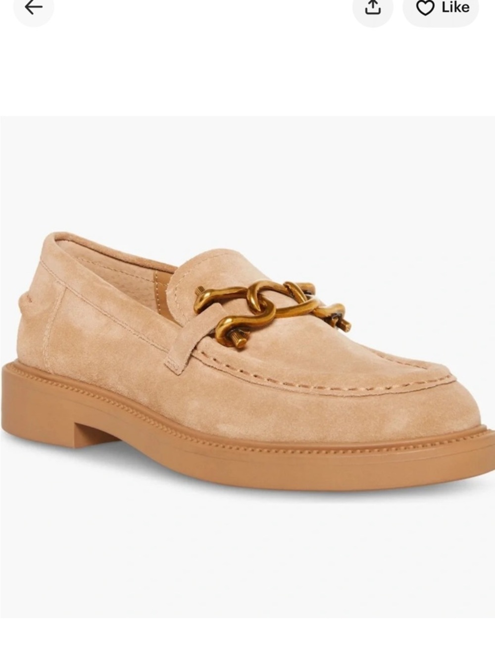 Steve Madden Tan Suede Karmine Loafer with Gold Chain